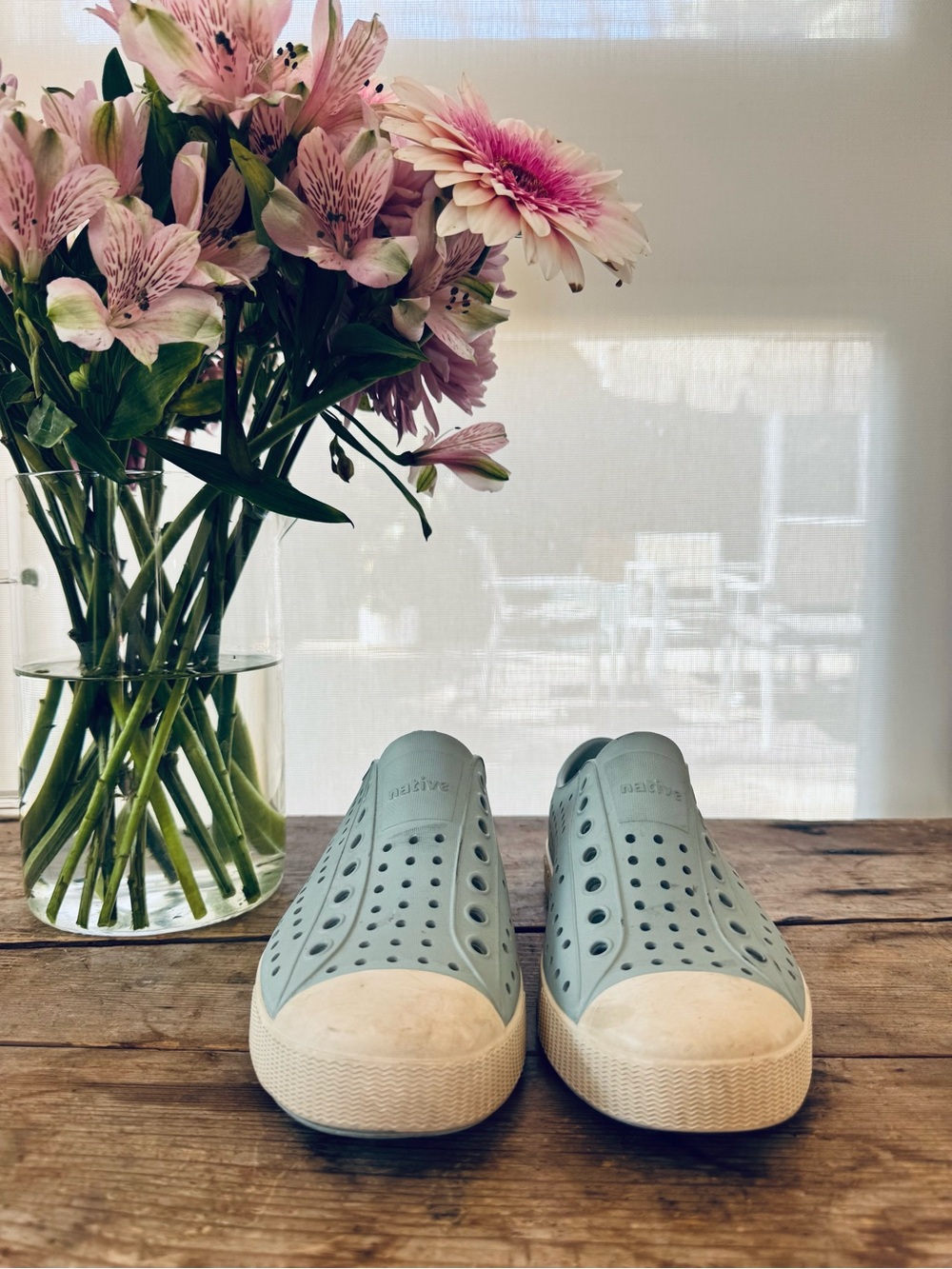 Native Kids Water Shoes in Pale Blue with White Toe Caps